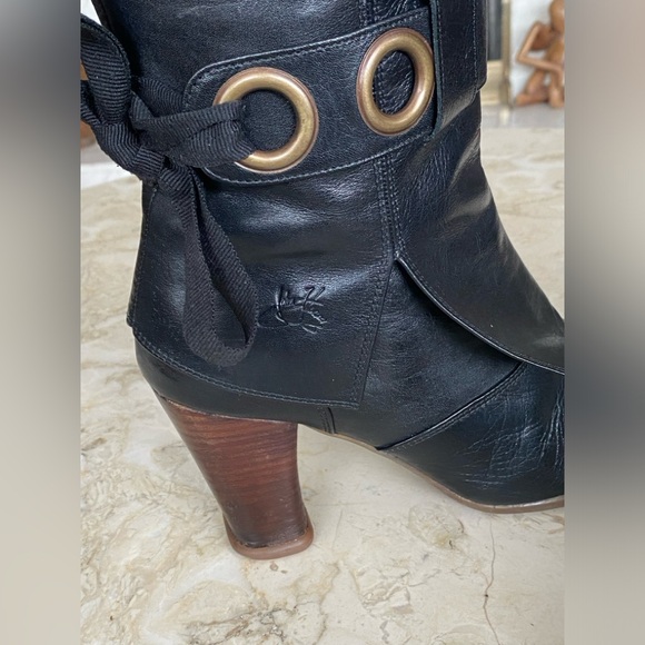 John Fluevog Soprano Inge Black Leather Boots Heels - Picture 4 of 13